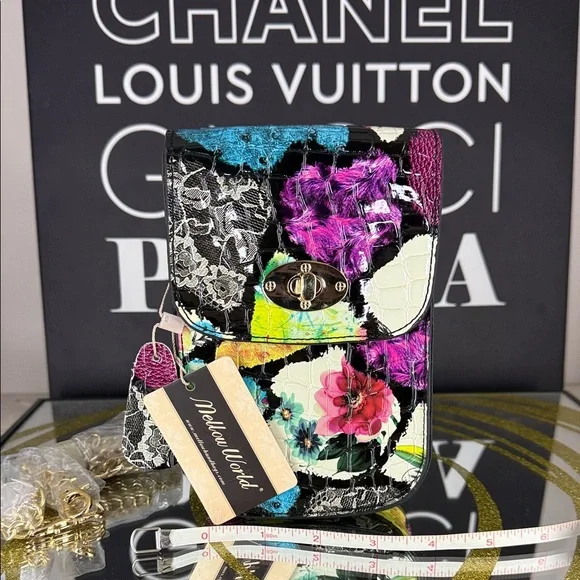 Dellow World Multicolor Floral Croc-Embossed Crossbody Bag - Picture 3 of 7